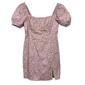 ASTR the Label Mini Dress Medium Mauve Pink Floral Square Neck Puff Sleeve‎